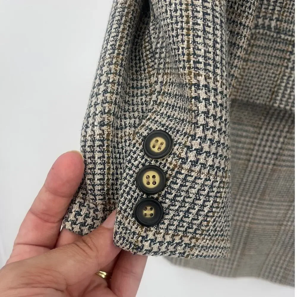 Vintage Y2K 7 Collection Glen Plaid 2 Button Mens Blazer Sz 40R Preppy Silk Wool